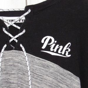 PINK Crew Neck with Laces and Stripes